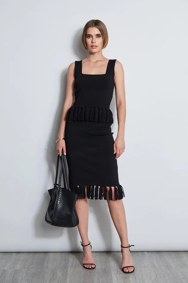 Elie Tahari Fringe Hem Knit Top Noir Women Tops