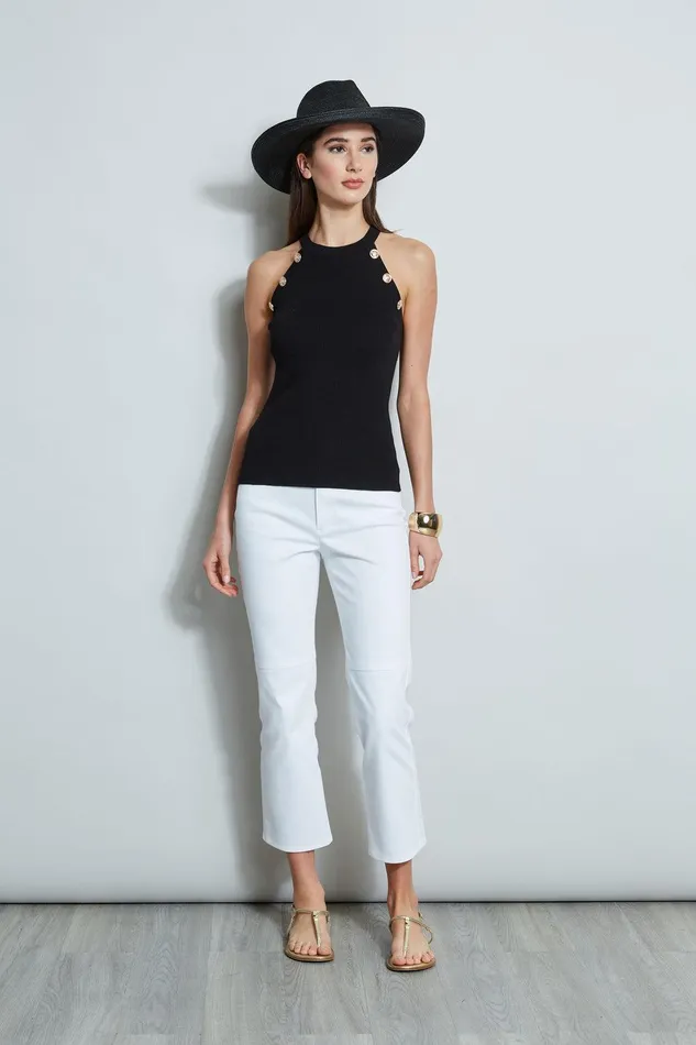Elie Tahari Halter Button Rib Tank Noir Women Tops
