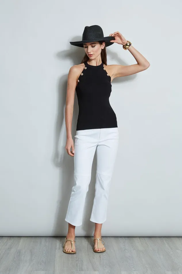 Elie Tahari Halter Button Rib Tank Noir Women Tops