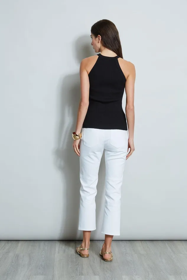 Elie Tahari Halter Button Rib Tank Noir Women Tops