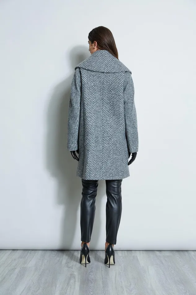 Elie Tahari Herringbone Brushed Double Breasted Coat Black Multi Women Coats