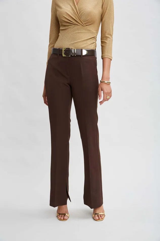Elie Tahari Inseam Slit Flare Pant Wood Women Bottoms