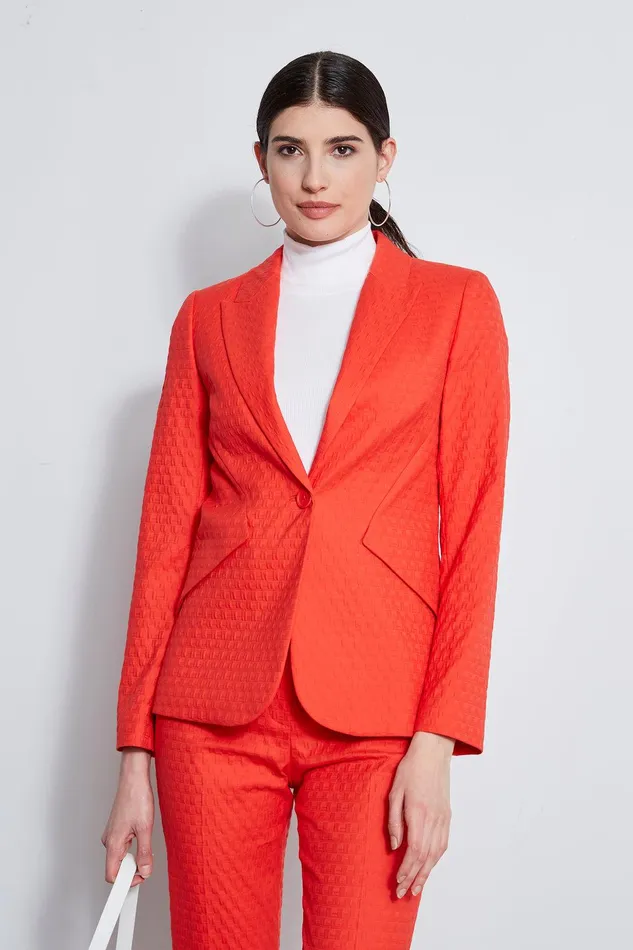 Elie Tahari Jacquard Stretch Panel Blazer Tomato Women Jackets and Blazers