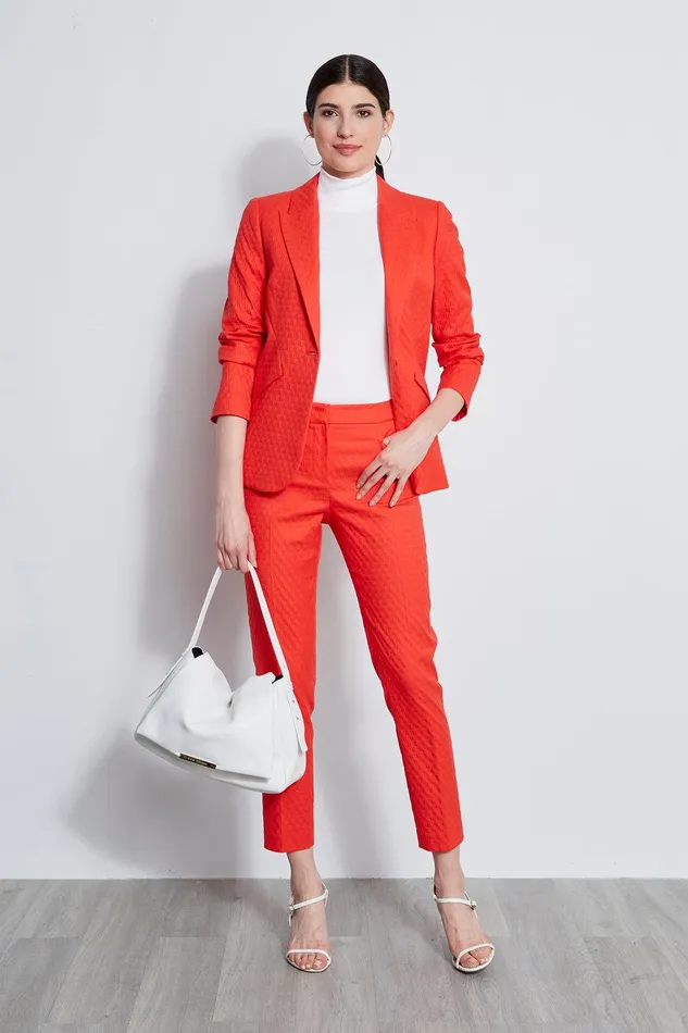 Elie Tahari Jacquard Stretch Panel Blazer Tomato Women Jackets and Blazers