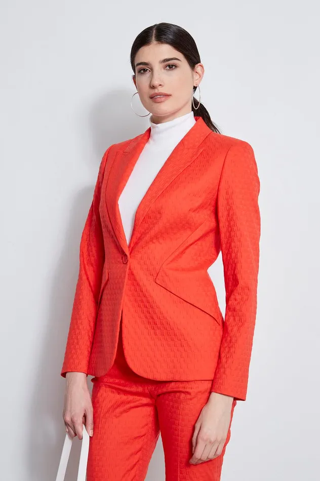 Elie Tahari Jacquard Stretch Panel Blazer Tomato Women Jackets and Blazers