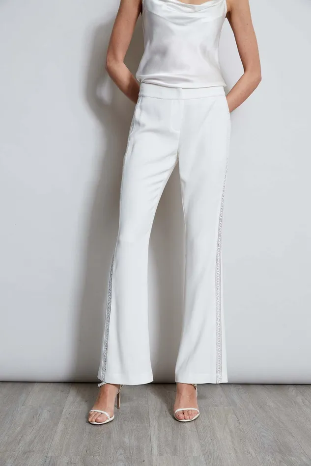 Elie Tahari Lace Trim Fit and Flare Pant Foam Women Bottoms