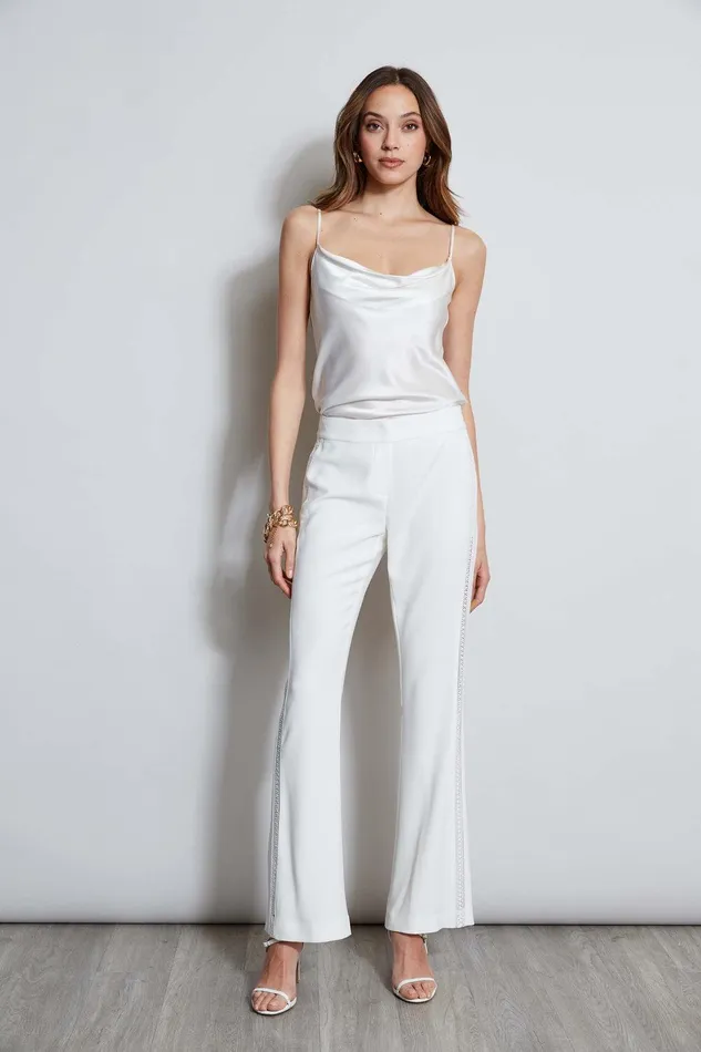 Elie Tahari Lace Trim Fit and Flare Pant Foam Women Bottoms
