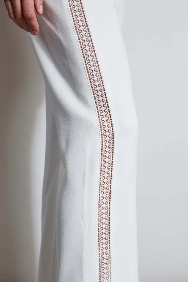 Elie Tahari Lace Trim Fit and Flare Pant Foam Women Bottoms