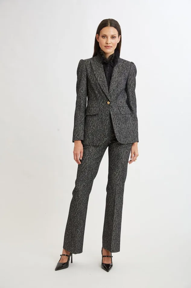 Elie Tahari Metallic Tweed Blazer Black Multi Women Jackets and Blazers