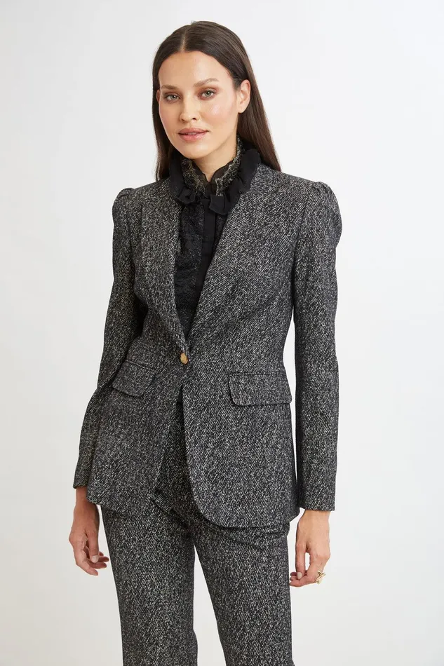 Elie Tahari Metallic Tweed Blazer Black Multi Women Jackets and Blazers