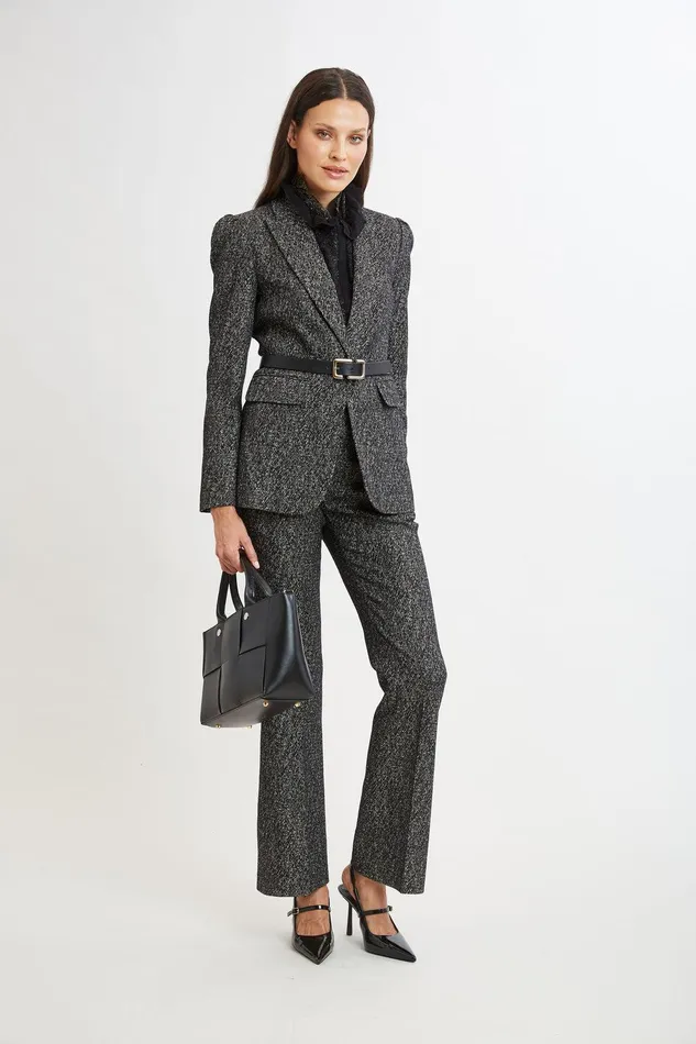 Elie Tahari Metallic Tweed Blazer Black Multi Women Jackets and Blazers