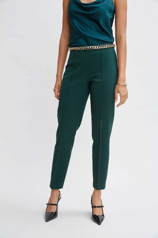 Elie Tahari Pintuck Slim Pant Forest Green Women Suiting