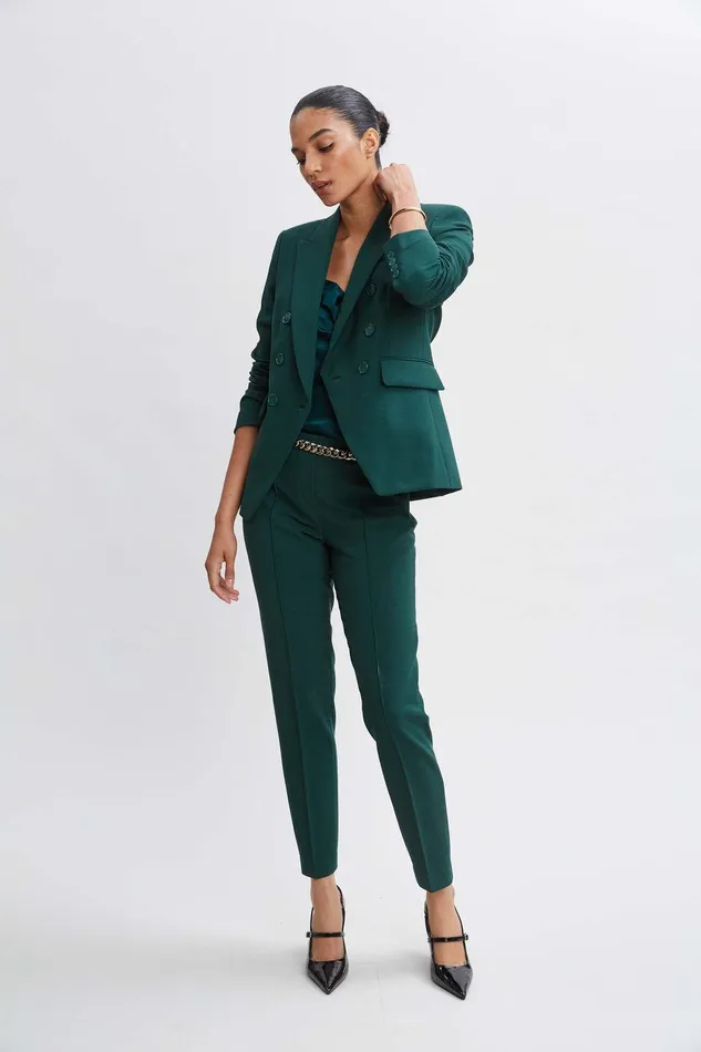 Elie Tahari Pintuck Slim Pant Forest Green Women Suiting