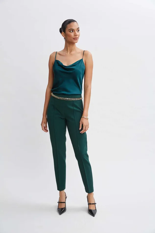 Elie Tahari Pintuck Slim Pant Forest Green Women Suiting