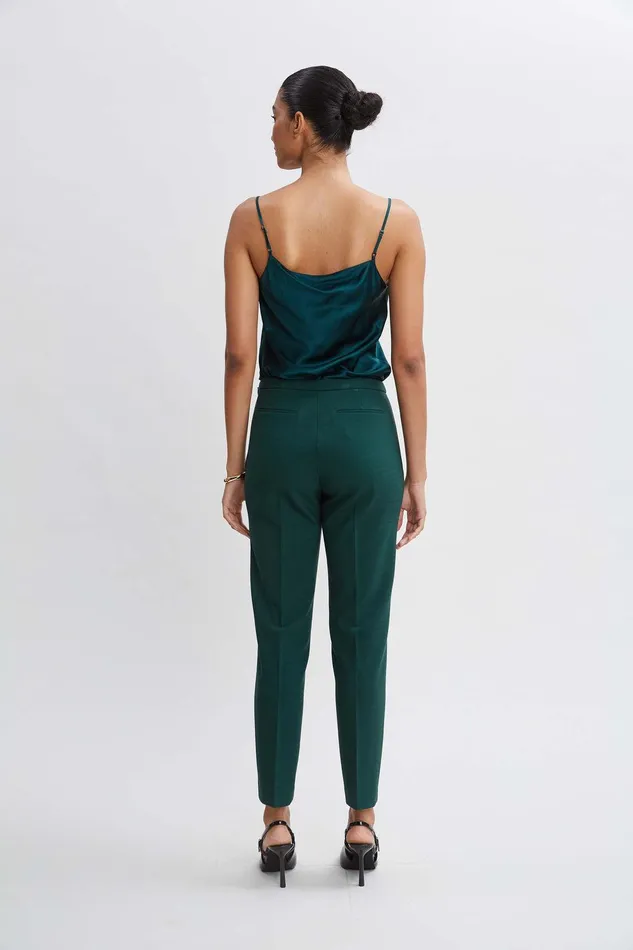 Elie Tahari Pintuck Slim Pant Forest Green Women Suiting
