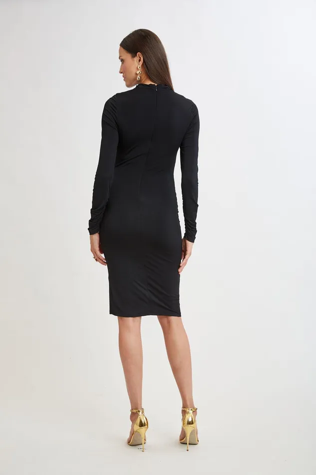 Elie Tahari Pleat Detail Matte Jersey Dress Black Women Dresses and Jumpsuits