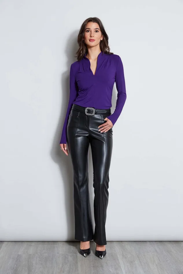 Elie Tahari Pleated Neck Knit Grape Women Tops