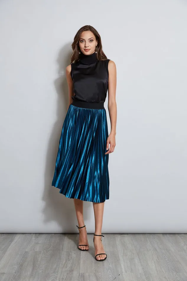 Elie Tahari Pleated Velvet Midi Skirt Teal Women Bottoms