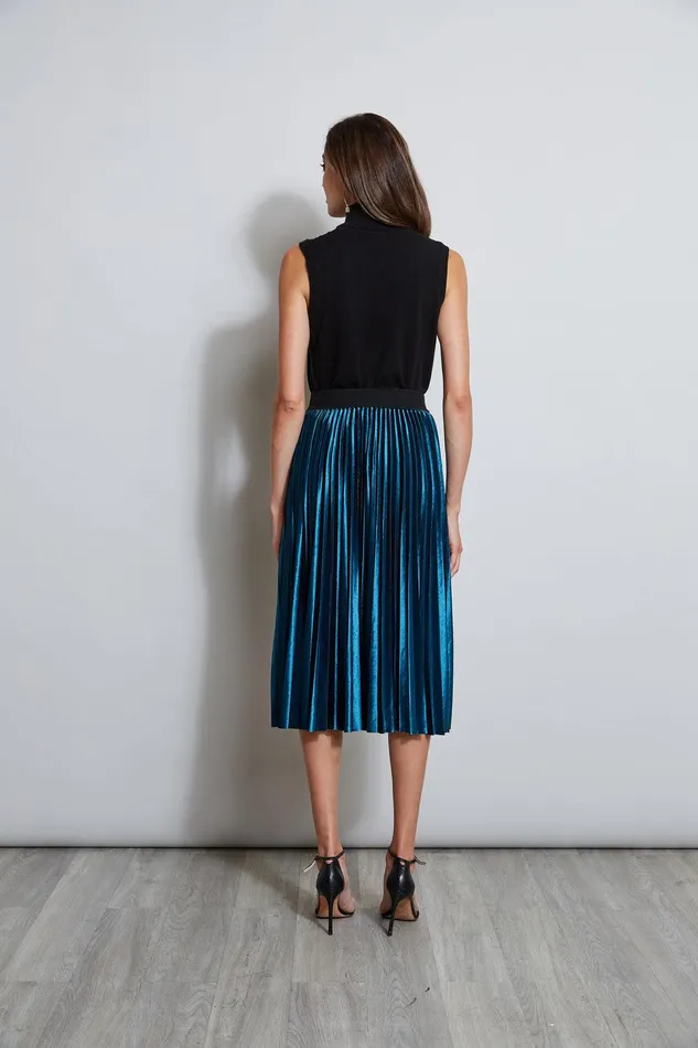 Elie Tahari Pleated Velvet Midi Skirt Teal Women Bottoms