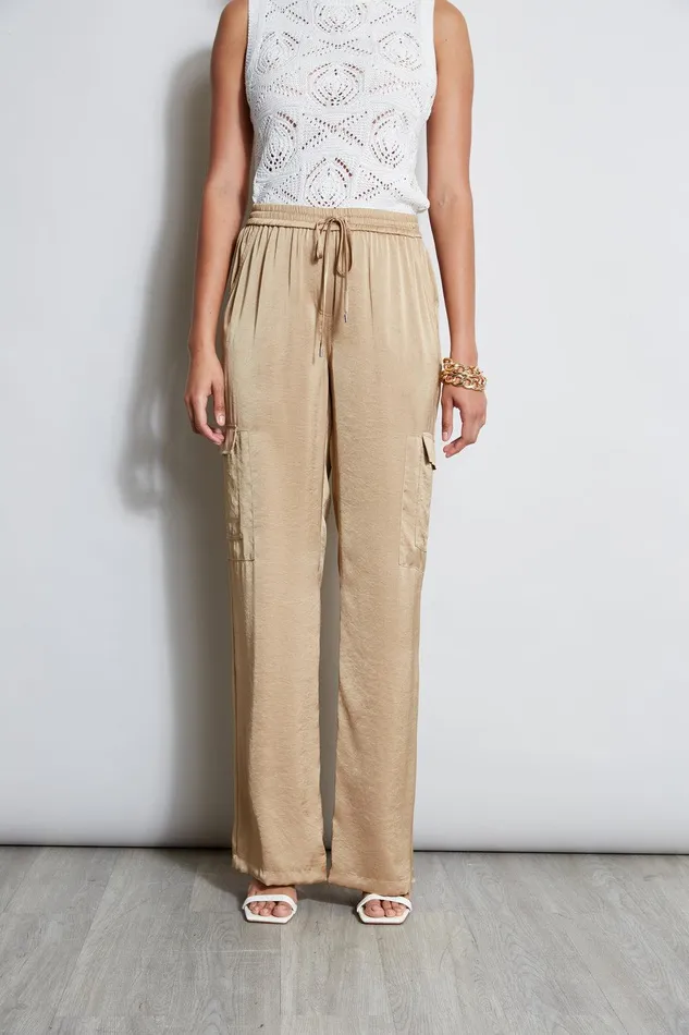 Elie Tahari Relaxed Satin Cargo Pant Sandcastle Women Bottoms