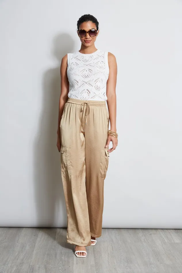 Elie Tahari Relaxed Satin Cargo Pant Sandcastle Women Bottoms