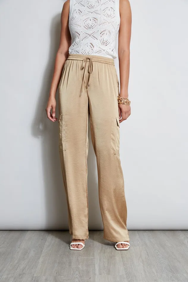 Elie Tahari Relaxed Satin Cargo Pant Sandcastle Women Bottoms