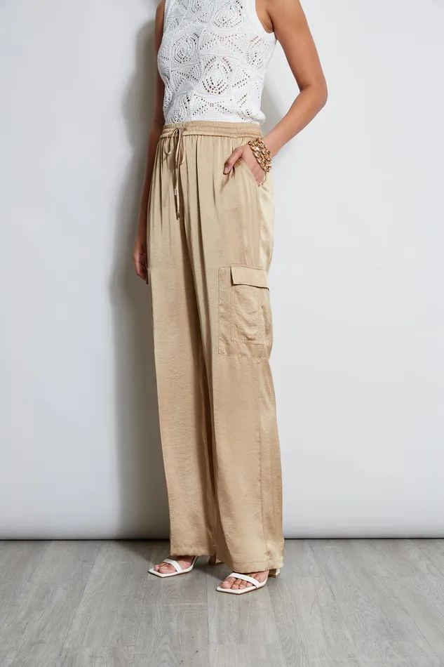 Elie Tahari Relaxed Satin Cargo Pant Sandcastle Women Bottoms