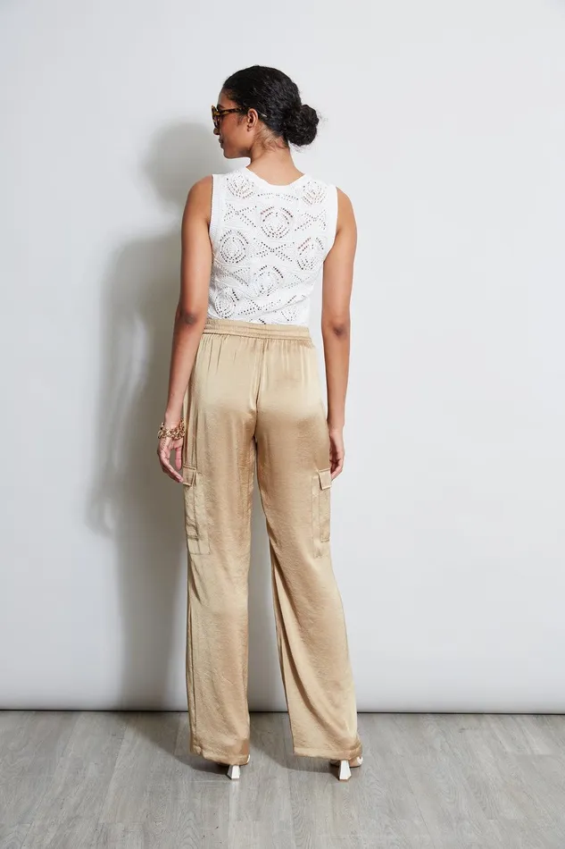 Elie Tahari Relaxed Satin Cargo Pant Sandcastle Women Bottoms