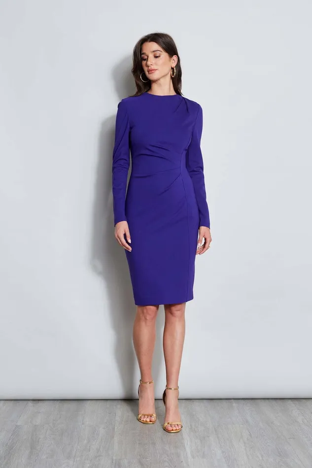 Elie Tahari Ruched Long Sleeve Knit Dress Grape Women Dresses and Jumpsuits