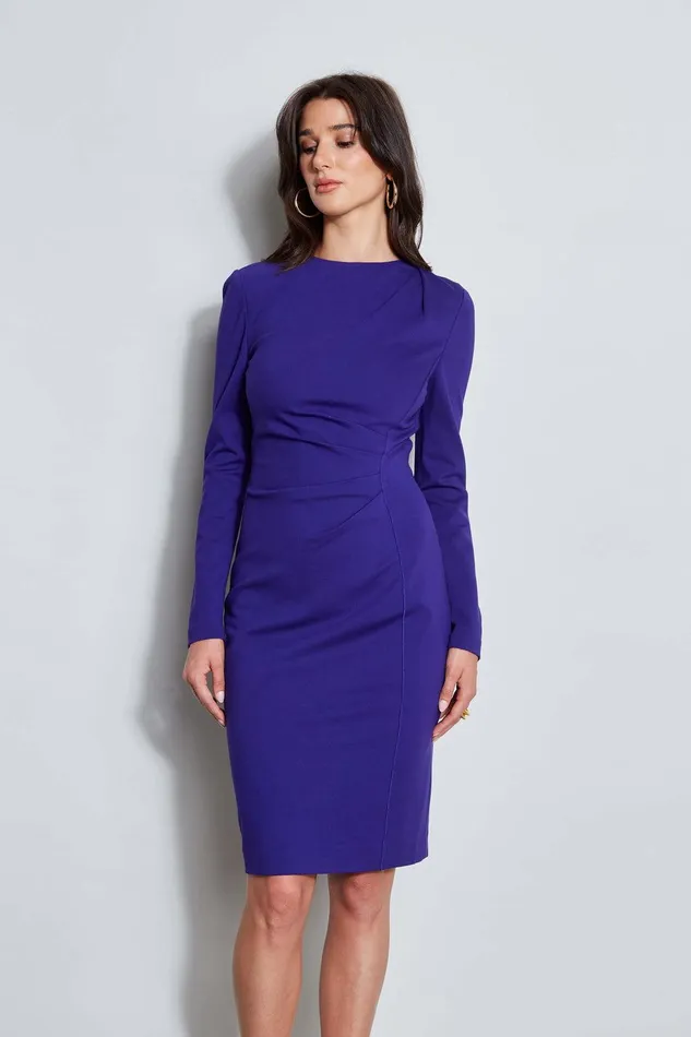 Elie Tahari Ruched Long Sleeve Knit Dress Grape Women Dresses and Jumpsuits