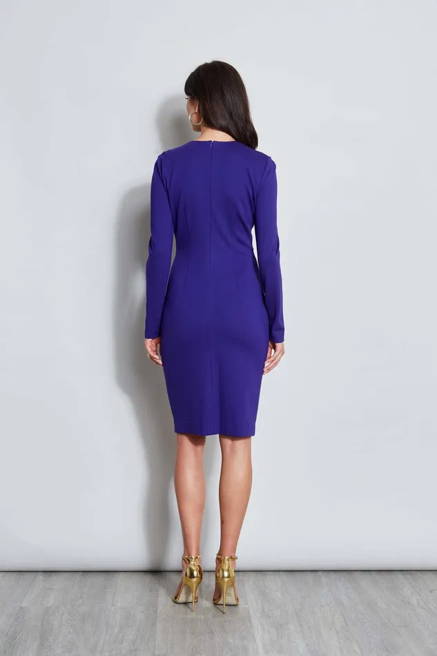 Elie Tahari Ruched Long Sleeve Knit Dress Grape Women Dresses and Jumpsuits