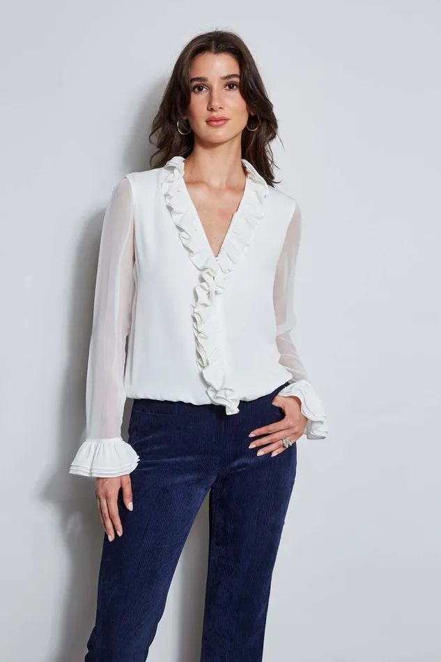 Elie Tahari Ruffle Silk Shirt Fresh Pearl Women Tops