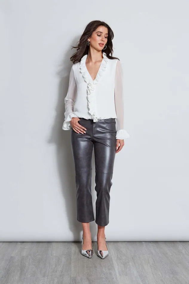 Elie Tahari Ruffle Silk Shirt Fresh Pearl Women Tops