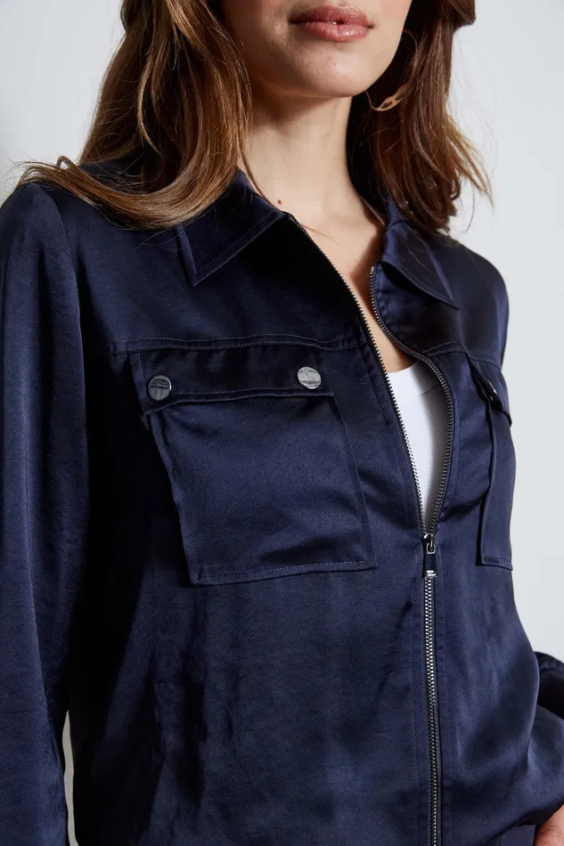 Elie Tahari Satin Utility Pocket Jacket Stargazer Women Jackets and Blazers
