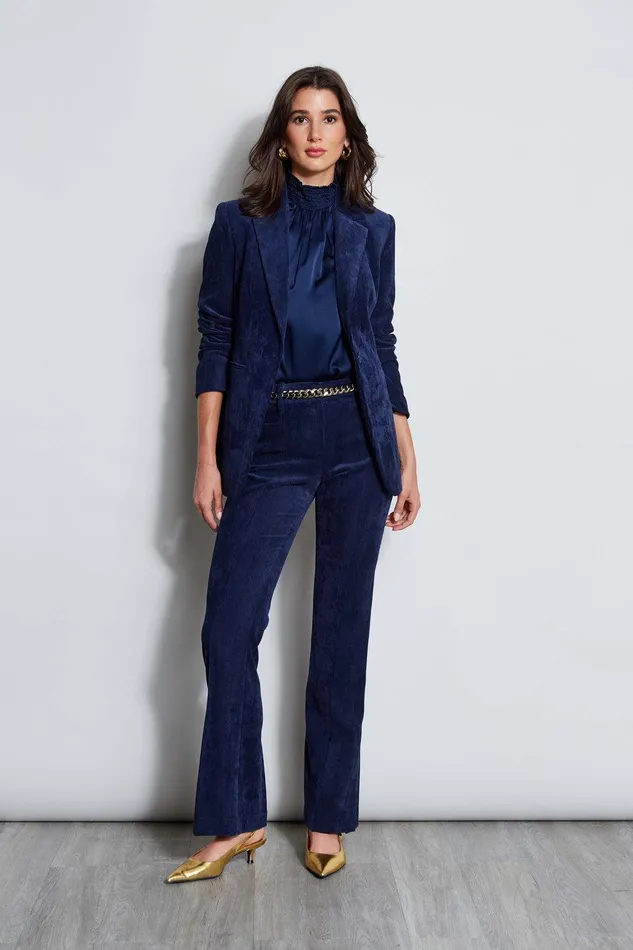 Elie Tahari Short Sleeve Silk Satin Smocked Shirt Galaxy Navy Women Tops