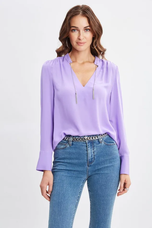 Elie Tahari Silk Chain Tassel Shirt Venetian Women Tops