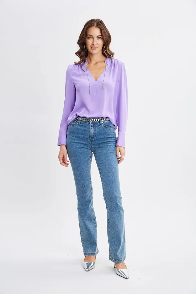 Elie Tahari Silk Chain Tassel Shirt Venetian Women Tops