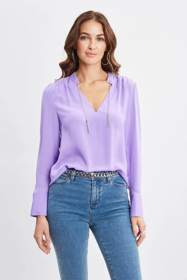 Elie Tahari Silk Chain Tassel Shirt Venetian Women Tops