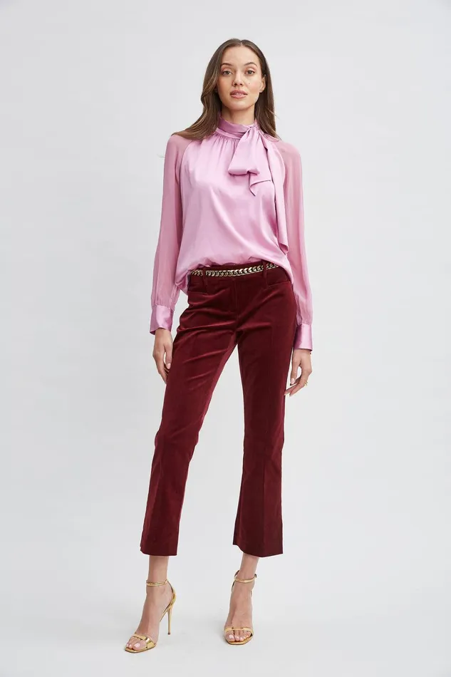 Elie Tahari Silk Chiffon Sleeve Tie Shirt Crystal Pink Women Tops