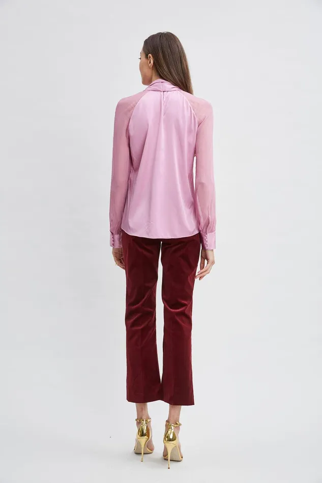 Elie Tahari Silk Chiffon Sleeve Tie Shirt Crystal Pink Women Tops