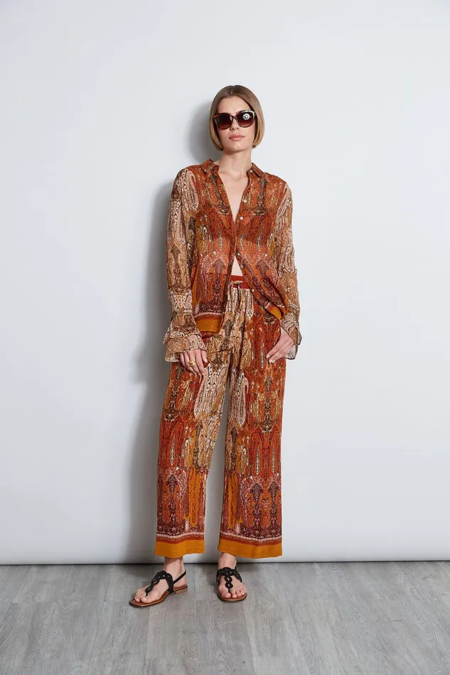 Elie Tahari Silk Crinkle Chiffon Raj Paisley Shirt Multi Women Tops