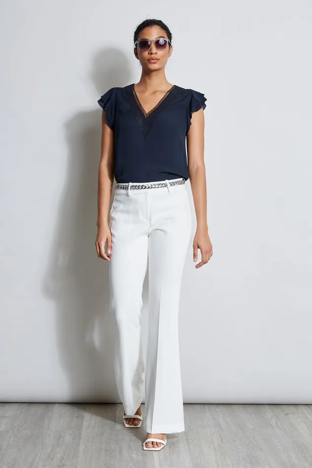 Elie Tahari Silk Flutter Sleeve Embroidered Shirt Stargazer Women Tops