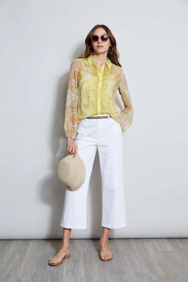 Elie Tahari Silk Mosaic Tile Button Down Shirt Multi Women Tops