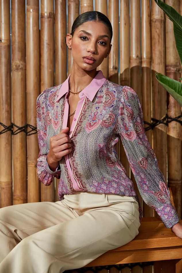 Elie Tahari Silk Ottoman Paisley Shirt Multi Women Tops