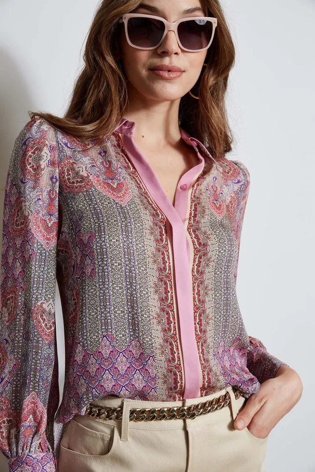 Elie Tahari Silk Ottoman Paisley Shirt Multi Women Tops