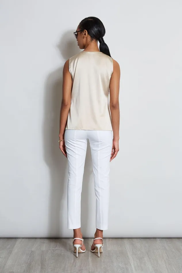 Elie Tahari Silk Satin Sleeveless Cascade Shirt Driftwood Women Tops