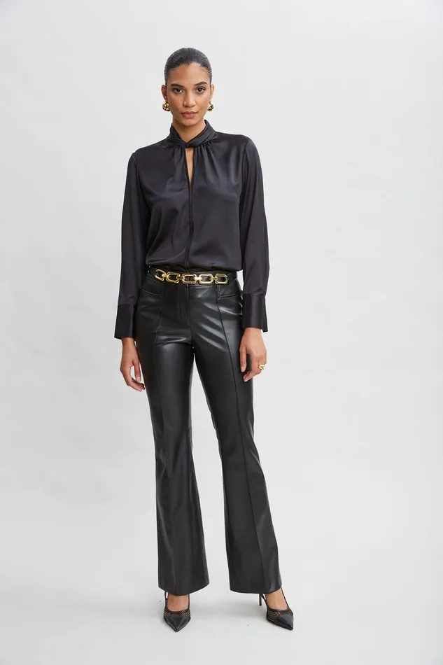 Elie Tahari Silk Twist Neck Shirt Black Women Suiting