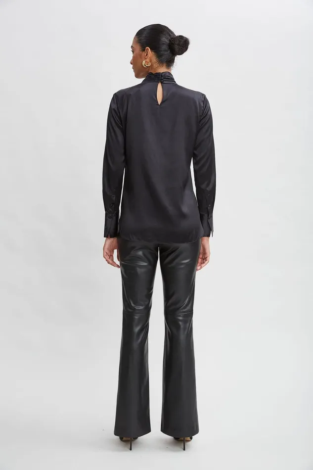 Elie Tahari Silk Twist Neck Shirt Black Women Suiting