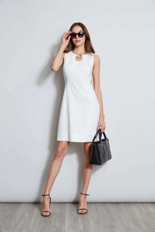 Elie Tahari Sleeveless Keyhole Ring Dress Foam Women Dresses and Jumpsuits