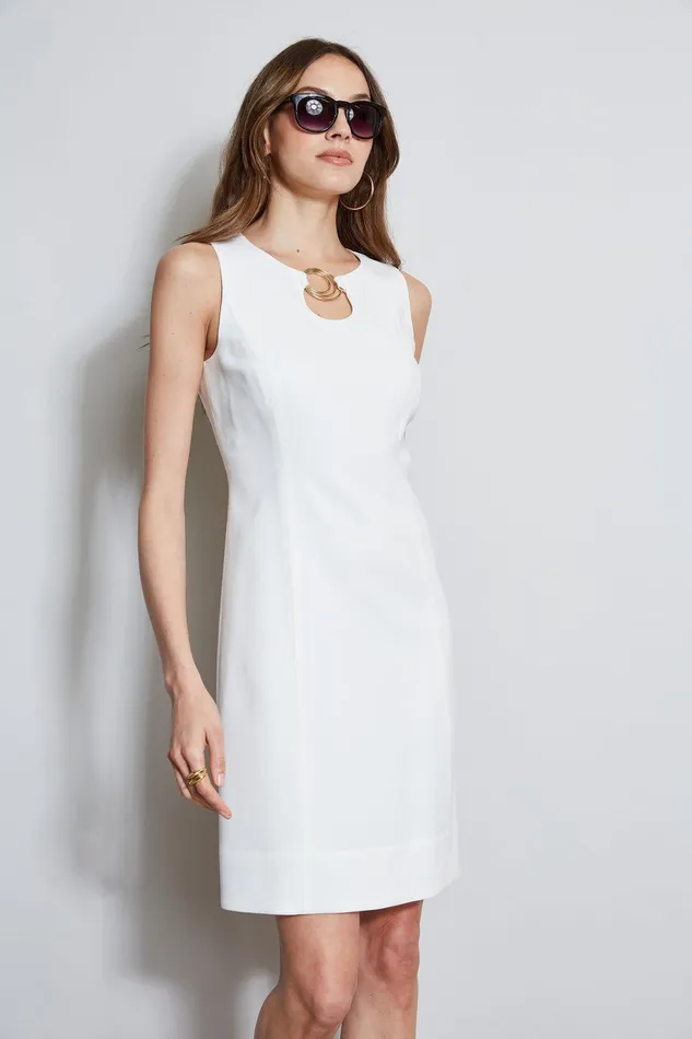Elie Tahari Sleeveless Keyhole Ring Dress Foam Women Dresses and Jumpsuits